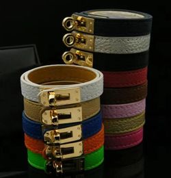 18k gouden armband hoogwaardige titanium staal litchi ontwerparmband voor vrouwen nieuw lederen heren armbandmodemark Dubbele ring luxe armbanden