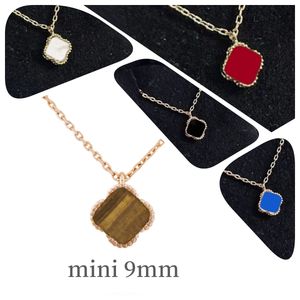 Marca de oro de 18 quilates Trébol Collares de diseño Collar de trébol mini 9 mm para mujer Cadena de joyería de diseñador Pendan Collar chapado en oro rosa platino regalo 5A sin caja