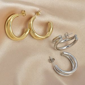 18k Gold C Shape Stud Oorbellen Titanium Staal Hip Hop Punk Vrouwen Hoop Ear Ring voor Vrouwen Goth Mode-sieraden