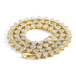 Chaîne en or 18 carats glacé, collier et Bracelets en forme de cœur d'amour pour Couple, plaqué or et argent, bijoux Hip Hop scintillants 295C