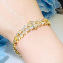 18k Gold Charm Armband AAA Cubic Zirconia Armbanden Zuid-Amerikaans Wit CZ Ronde Koper Armbanden Sieraden Mode Luxe Armbanden voor Dames Party Gift Allergy Free