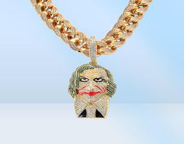 Collier de pendentif Joker 18K Clown Joker Iced Out Micro Pavied Cubic Zircon Men Bling Hip Hop Jewelry1412299