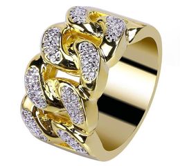 18K Gold CZ Zirkonia ausgehöhlte kubanische Gliederkette Ring Band Designer Luxus Iced Out Diamant Hip Hop Schmuck Geschenke für Liebhaber W6938017