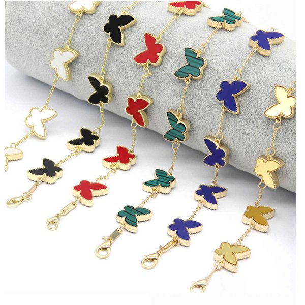 Or 18 carats double face multicolore papillon pêche coeur bracelet à breloques alliage nacre bracelets à la mode et simple Saint Valentin bijoux cadeau pour les femmes