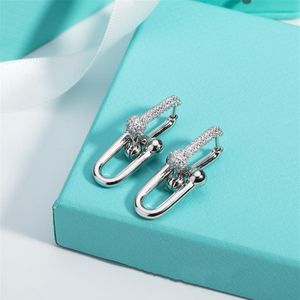 18K GOUD DUBBELE U HEBBEN ORDE -oorbellen voor vrouwen Fashion Luxury Brandontwerper OL STYLE STYLE SCHIJNING CRYSTAL EAR RINGEN Oorringen WED265Z