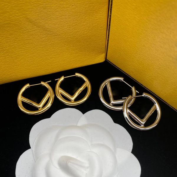 18K Gold F Letters de marque Circle Designer Boucles d'oreilles étalon pour femmes Retro Luxury Chinese Aretes Brincos Boucle d'oreilles Boucles d'oreille Boultures Bijoux Boîte d'origine