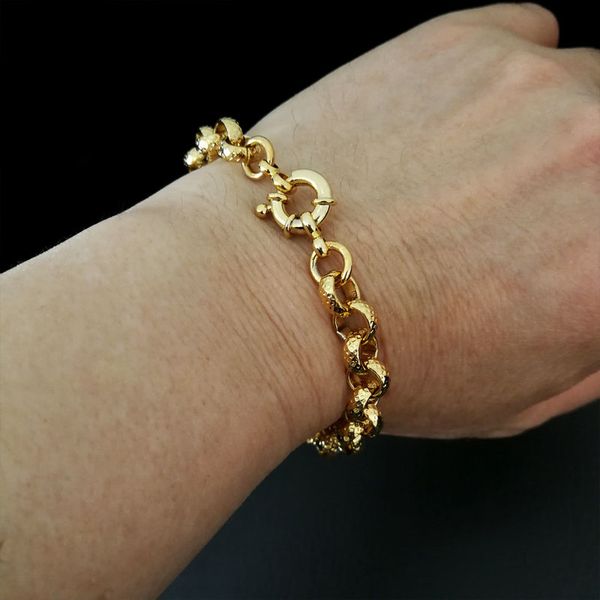 Anillo de perno belcher lleno de oro de 18 quilates Enlace para hombres y mujeres pulsera sólida joyas en 18-24 cm de longitud (8 mm)