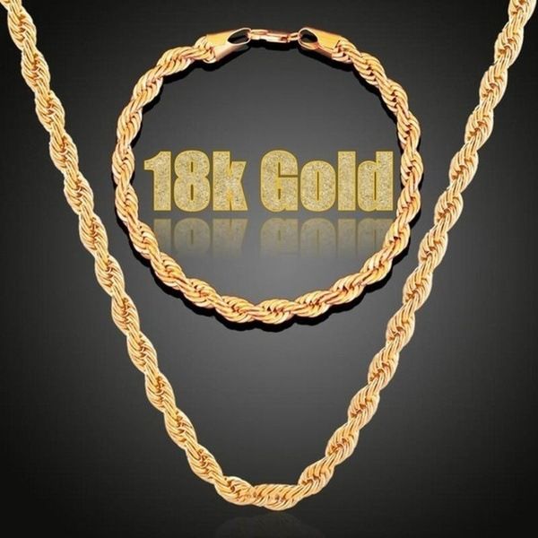 Collier chaîne torsadée en or 18 carats pour hommes/femmes corde afrique bijoux arabe ethiopie Long petit ami cadeau