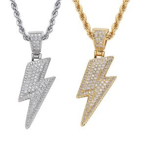 18k goud flitsbliksem ketting sieraden set diamanten zirkonia hanger hip hop kettingen bling sieraden voor vrouwen mannen Stainle227C