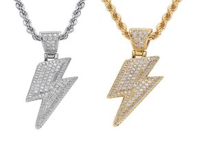 Collier de foudre Flash 18k Bijoux Set Diamond Cumbic Zirconia Pendant Hip Hop Colliers Bling Jewelry for Women Men Stainle1456869