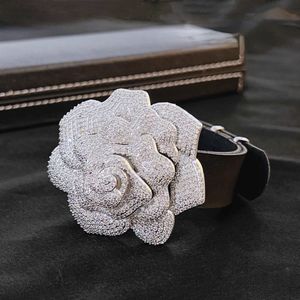 18K Gold Flower Lab Diamond Bangle Bracelet Engagement Bruiloftarmbanden voor vrouwen Men Leer Party Sieraden Gift