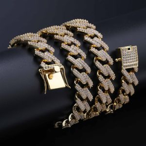 18K Gold Hiphop Iced Out Full CZ Mens Cuban Square Link Chain Necklace 14mm Curb Necklace Full Diamond Miami Gargantilla Joyas Regalos 311k