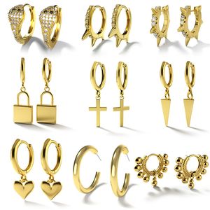 18K Gold Huggie Hoop Oorbellen Mode Cross Moon Star CZ Zirkoon Kleine Cirkel Dangle Earring voor Vrouwen Fijne Sieraden