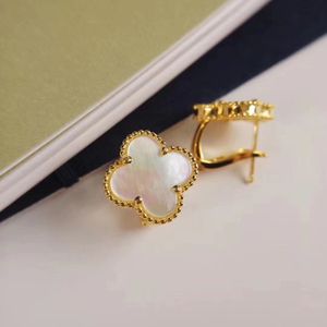 Pendientes de diseño de trébol de amor de oro de 18 quilates con clip para mujer, lujo, lindo, dulce, compromiso, elegante, encanto, blanco, rojo, aretes, aretes, regalos de cumpleaños, joyería