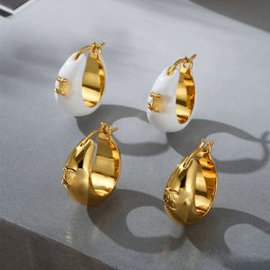 18K Or Marque De Luxe Designer Cercle Hoop Huggie Boucles D'oreilles Anneaux D'oreille Rétro Vintage Charme Blanc Boucle D'oreille Boucles D'oreilles Pour Fille Bijoux Anniversaire Cadeau De Noël