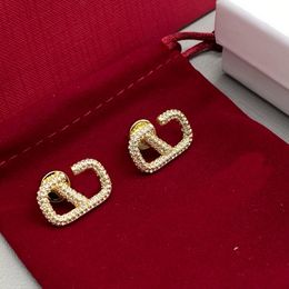 Gold de 18k, lujo.Pendientes de diseñador, circón, alfabeto, aretes de diseño para mujeres, elegantes, clásicos, de alta calidad, material de latón, almohadillas de orejas personalizadas, Navidad, regalos