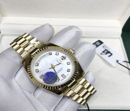 18K Gold Luxury Watch White Dial Automatic Daydate 36mm Menwomen Mechanische Glide Gladde tweedehands horloges2325505