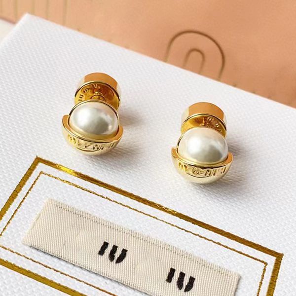 Boucles d'oreilles de créateur en or 18 carats avec lettres M pour femmes, rétro, vintage, luxe, perle, boule ronde, double face, boucles d'oreilles chinoises, boucles d'oreilles, breloques, bijoux, cadeau