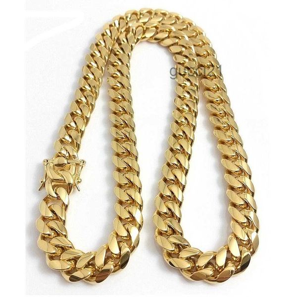 Collier chaîne à maillons cubains Miami en or 18 carats pour hommes, bijoux Hip Hop en acier inoxydable, AZWX