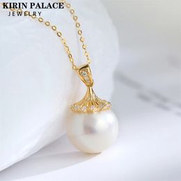 Collier en or 18K Rond Round Natural Natural Freshwater Pearl AU750 Yellow Gold Pendant Femles Fine Bijoux Gift avec certificat 240408