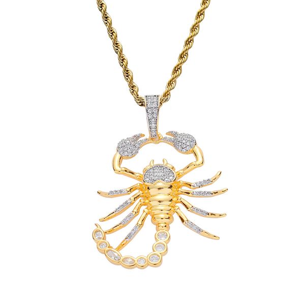 18k oro nuevo Cz Cz Cubic Zirconia Blingbling Halloween Scorpion colgante colgante Hip Hop Hele Out Diamond Jewelry Regals para hombres Mujeres