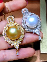 Pendentif en or 18 carats avec perles et diamants, en argent Sterling, pour fête de mariage, collier pour femmes, fiançailles, ras du cou, bijoux cadeau