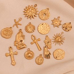 18K GOUD PLOW CROSS SUN Moon roestvrijstalen hanger voor sieraden Making FindDings Leverancier