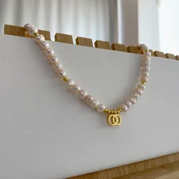 18k gouden plaat kleine hangerse parel ketting trui ketting dubbele letter ontwerper voor vrouwen nooit vervagen bruiloft cadeau partij Joodlry accessoires