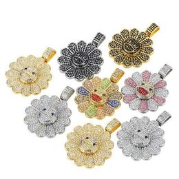 Plaqué or 18 carats 8 couleurs rotatif roulement tournesol Spinner pendentif collier glacé Bling Bling pendentif avec chaîne de corde de 24 pouces287n