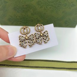 18K GOUD GOLD 925 SILVERE EARBREES Designer voor dames brief G Stud Bowknot Women Crystal Rhinestone Pearl Earring Wedding Party Sieraden