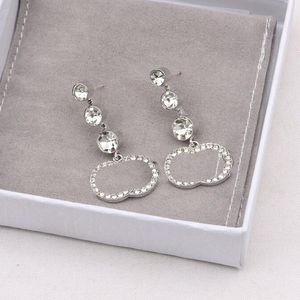 18K Plaqué Or 925 Argent Marque De Luxe Designers Lettre Stud Géométrique Femmes Célèbres Cristal Strass Perle Longue Boucle D'oreille De Noce Jewerlry