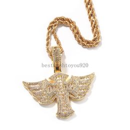 18 km plaque d'or ailes Cross Diamond Pendant Personnalité à la mode Cadeau de bijoux hip-hop pour hommes