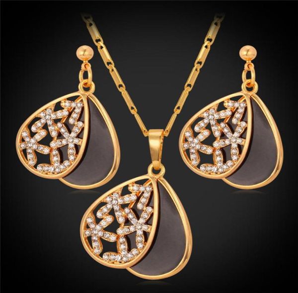 18K plaqué or noir émail couvercle coulissant strass pendentif boucles d'oreilles collier ras du cou ensembles de bijoux de mode pour les femmes YS7363328663