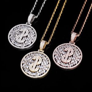 18K Vergulde Bling Bling Bling Cubic Zirconia Mens US Dollarteken Ronde Hanger Ketting Masculina Bijoux Hip Hop Rapper Sieraden Geschenken voor jongens