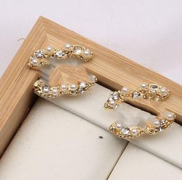 18K GOUD GOLD MERK Designers Letters Stud Clip Classics Geometric Women Crystal Rhinestone Pearl Earring Wedding Party Gift Sieraden 20 Style
