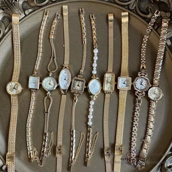 18k chapado en oro banda de latón relojes de mujer pulsera de cuarzo cadena de diamantes esfera pequeña lujo damas de alta calidad para regalo vintage 240320