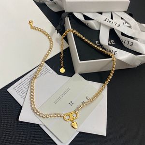 18K Vergulde Messing Koperen Ketting Mode Dames Designer Kettingen Choker C-Letter Hanger Ketting Kristal Statement Bruiloft Sieraden B033