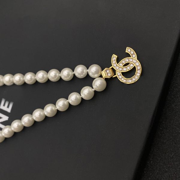 Collier pendentif en laiton plaqué or 18 carats pour femmes, marque de styliste, lettre C ronde, chaîne ras du cou, cristal imitation perle, bijoux de mariage, cadeaux d'amour