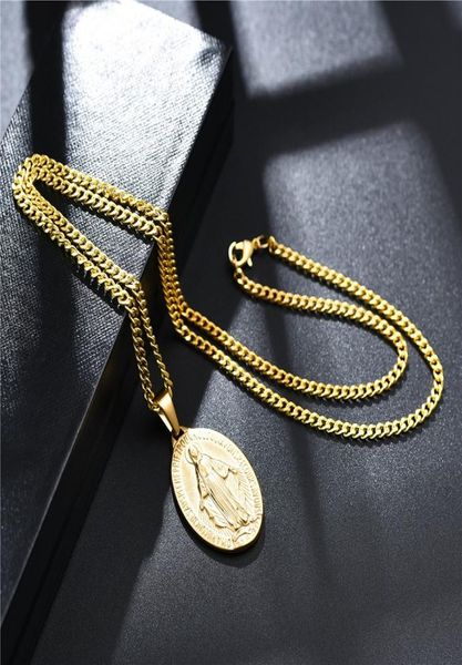 18K Gold Charm -Charm Men Women Virgin Mary Collar colgante Fashion Hip Hop Jewelry Campo de diseñadores de diseñadores de enlace de acero inoxidable1652166