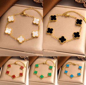 Bracelet à fleurs porte-bonheur classique plaqué or 18 carats, à quatre feuilles, à ongles, en or et argent