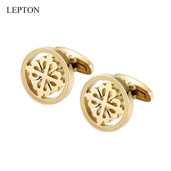 Boutons de manchette croisés plaqués or 18K Lepton bouton de manchette rond en acier inoxydable pour hommes mariage affaires boutons de manchette Gemelos