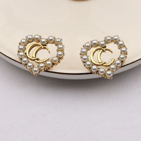 18K Plaqué Or Designer Lettre Boucles D'oreilles Marque De Luxe Femmes Jolie Boucle D'oreille 925 Argent Strass Perle Dangle Boucle D'oreille pour Mariage Jewerlry Accessoires Doux