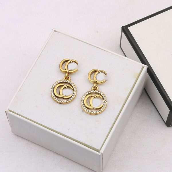 18K Plaqué Or Designer Lettres Stud Hoop Longue Boucle D'oreille Dangle Cristal Géométrique De Luxe Marque Femmes Étoile Strass Perle De Mariage Partie Jewerlry Accessoires Cadeaux