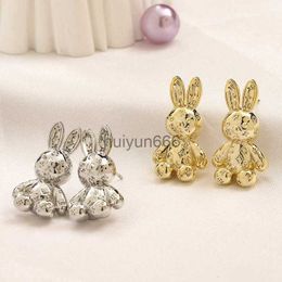 18K plaqué or Designers marque boucles d'oreilles classique petit lapin cuivre plaqué boucles d'oreilles bijoux LU mignon petit animal forme lettre gravée boucles d'oreilles