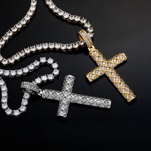18K Plaqué Or Diamant Croix Pendentif Collier Chaîne ICED OUT Full Zircon Hommes Bling Bijoux Cadeau