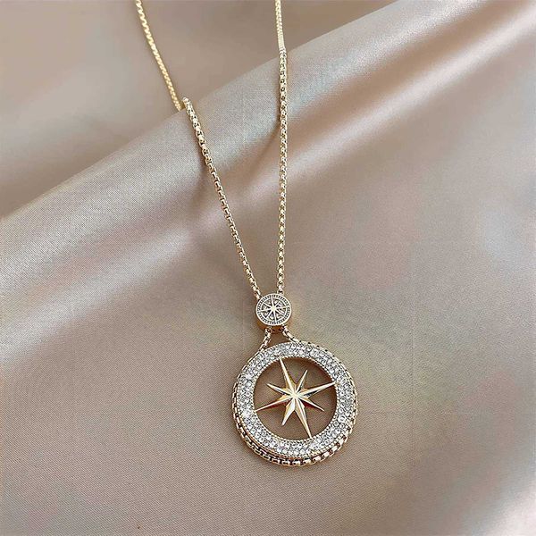 Collar de estrella de ocho puntas chapado en oro de 18 k Longitud ajustable para mujeres Moda de moda Mujeres Niñas con colgante delicado Cadenas largas apilables Joyería al por mayor