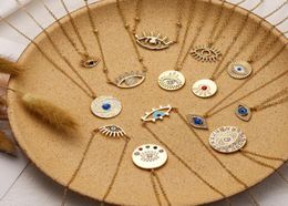 18K GOUD GOLD EVEN EYE OOG PENDANT BLAUWE OY MET NAAR KALLACE Oog Indiase sieraden Coin ketting Gold PLATED2886312