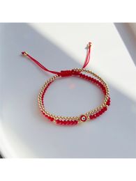 Bracelet de perles multicouche plaqué or 18 carats avec motif œil