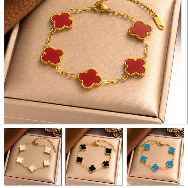 Bracelet de charme de mode plaqué or 18 carats Trèfle à quatre feuilles Bijoux de créateur Bracelets de nacre élégants pour femmes et hommes de haute qualité