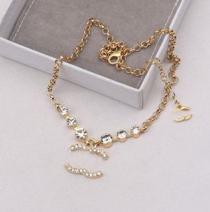 18K plaqué or créateur de mode pendentif colliers pull lien chaîne cristal double lettre pour les femmes de mariage bijoux de haute qualité